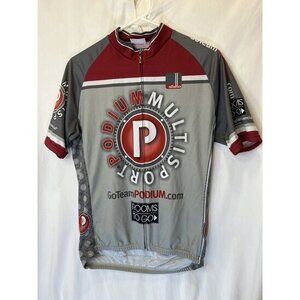 Large Gray And Red Cycling Jersey Team Podium Full Zip‎ Rooms To Go Logo
